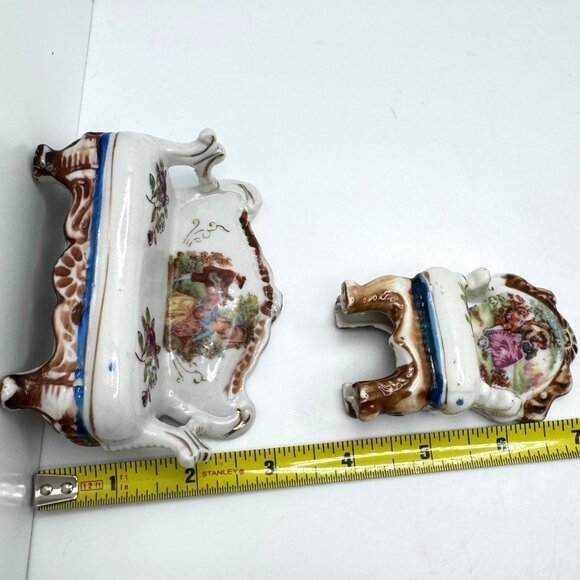 Miniature Hand Painted Porcelain Dollhouse Furniture 3 Pc Set Occupied Japan Vtg - Picture 4 of 8